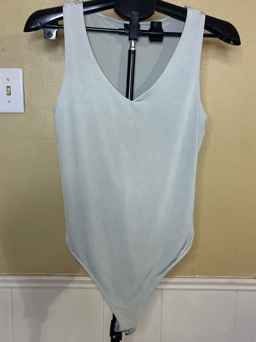 Express V-Neck Tank Bodysuit in Light Sage